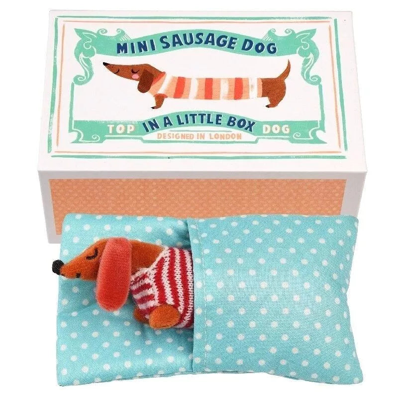 Mini Sausage Dog In a Little Box Soft Toy