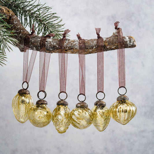 Small Gold Crackle Glass Baubles - Set of 6 