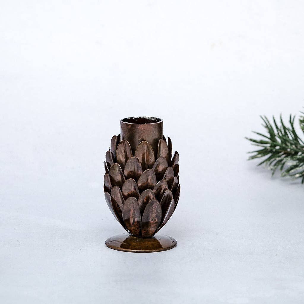 Rustic Pine Cone Candlestick Holders