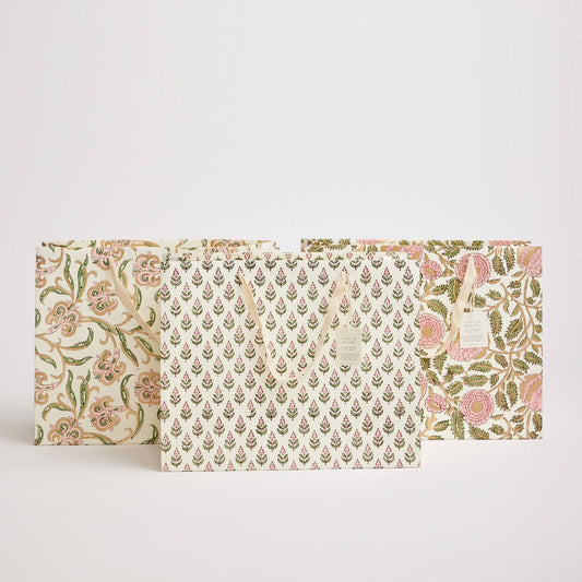 Hand Block Printed Gift Bags (Large) - Blush By Paper Mirchi