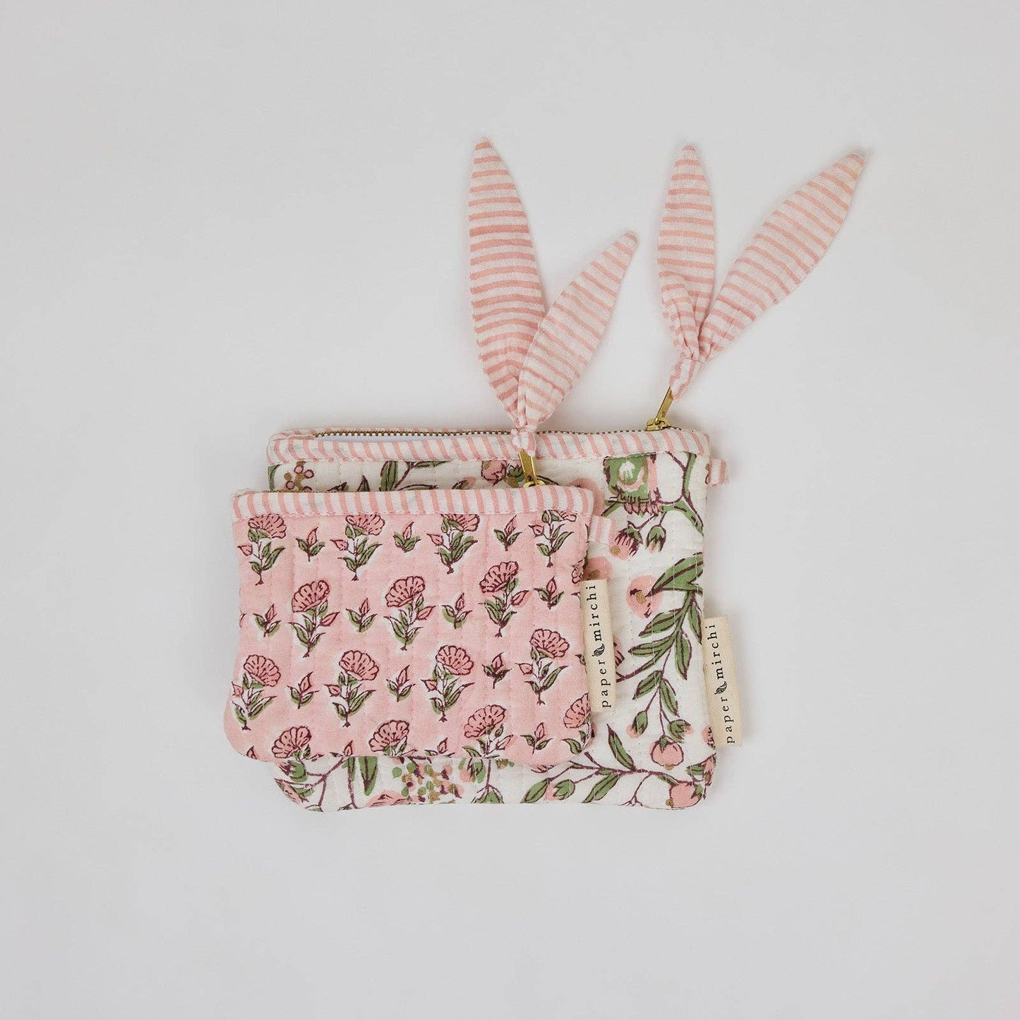 Organic Cotton Zipped Pouch Set - Floral Blush By Paper Mirchi