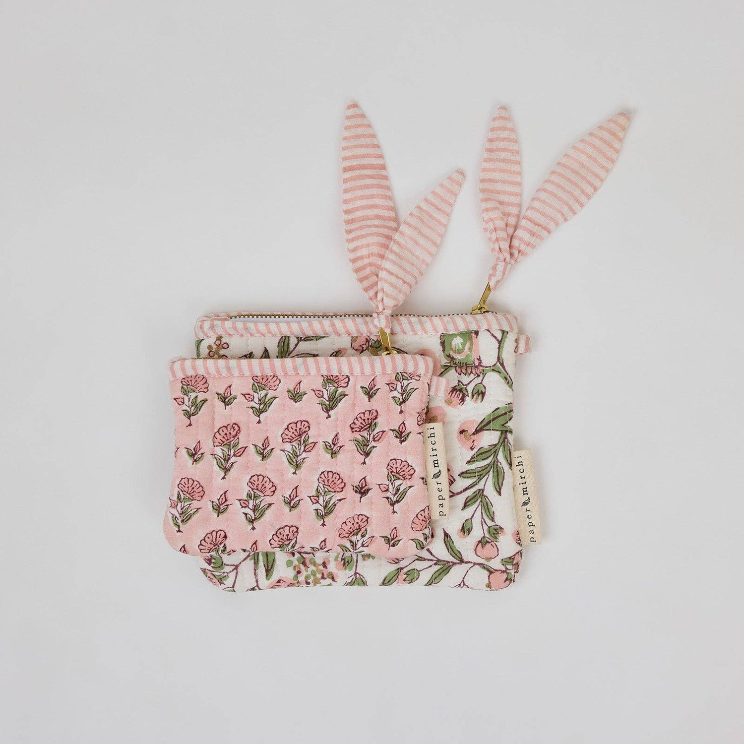 Organic Cotton Zipped Pouch Set - Floral Blush By Paper Mirchi