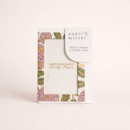Block Printed Greeting Card - Photo frame Marigold Glitz Blush By Paper Mirchi

