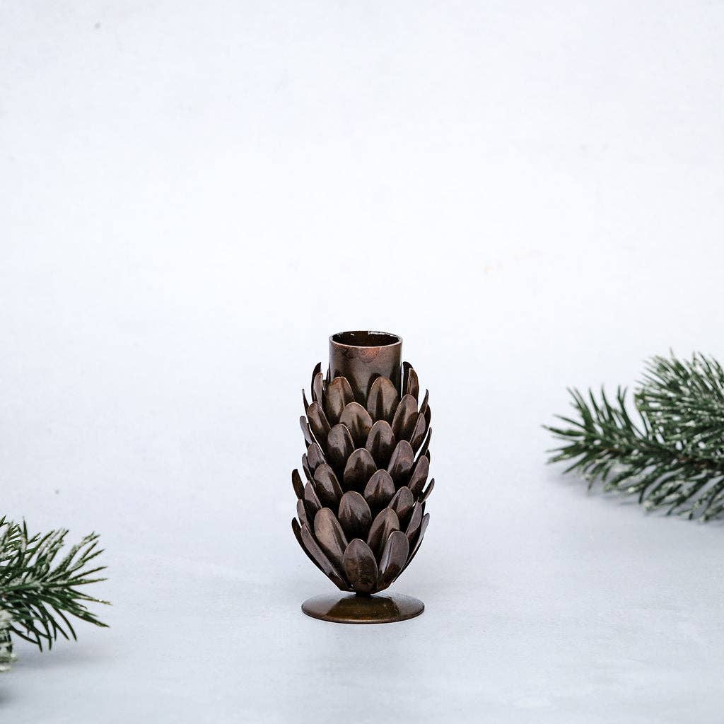 Rustic Pine Cone Candlestick Holders