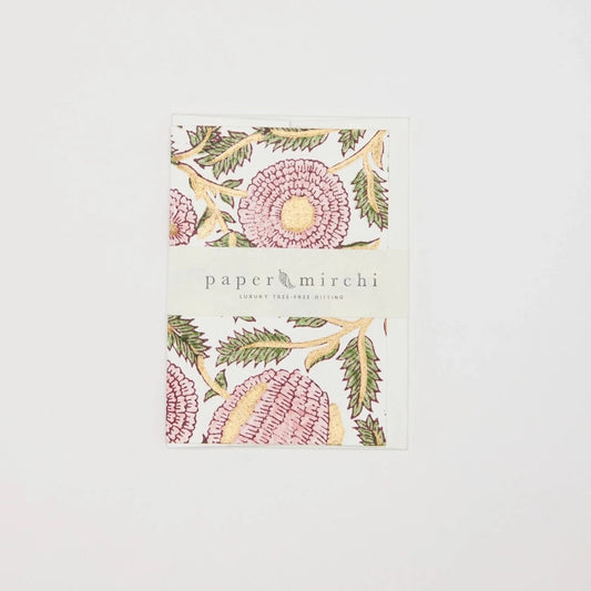 Hand Block Printed Greeting Card - Marigold Glitz Blush By Paper Mirchi