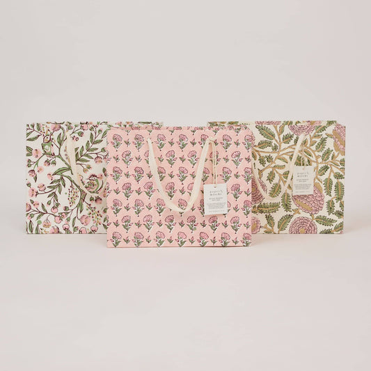 Hand Block Printed Gift Bags (Medium) - Blush Refresh By Paper Mirchi