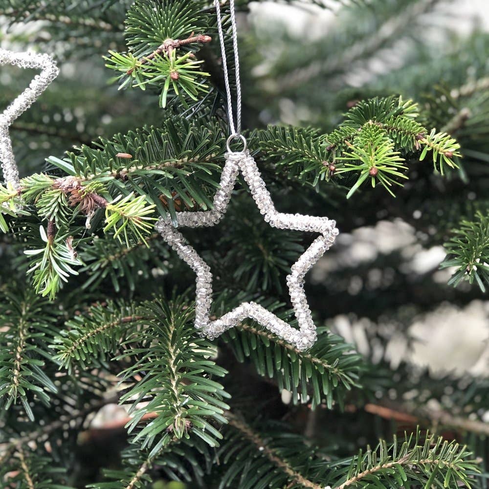 Silver Glass Beaded Star - Small