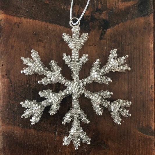 Silver Glass Beaded Large Snowflake Christmas Decoration