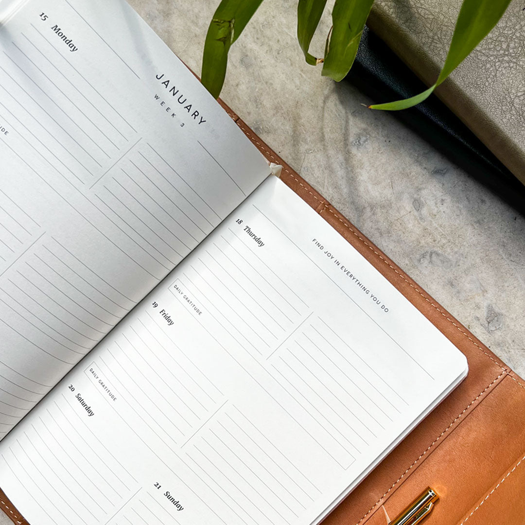 Seven Fiftytwo 2024 weekly Diary Planner in Khaki | Vegan Leather
