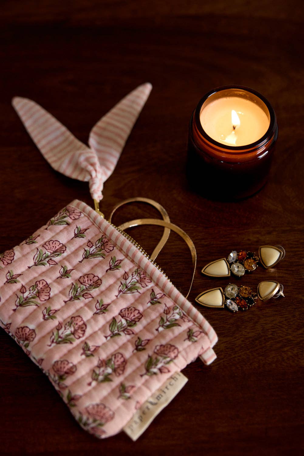 Organic Cotton Zipped Pouch Set - Floral Blush By Paper Mirchi