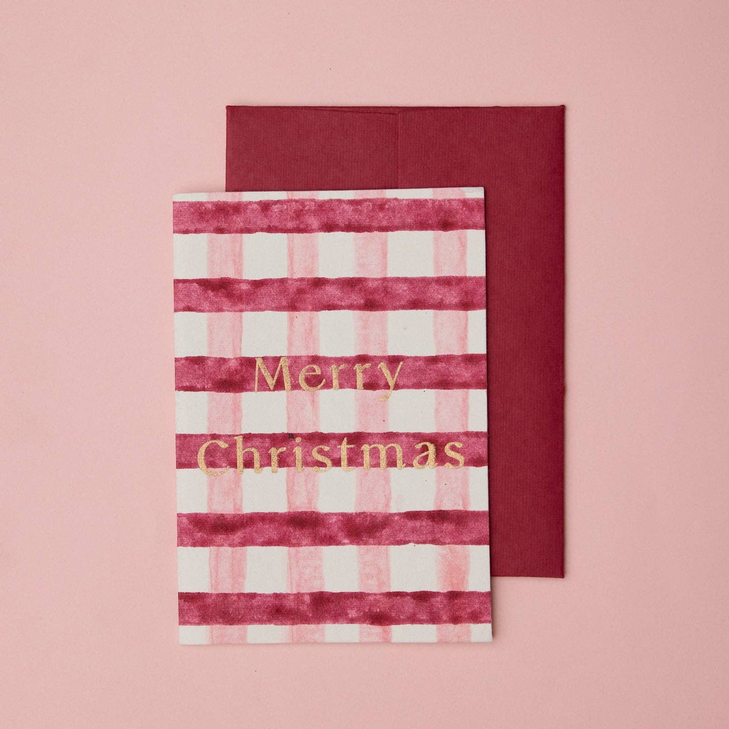 Block Printed Greeting Card - Gingham Christmas Pudding