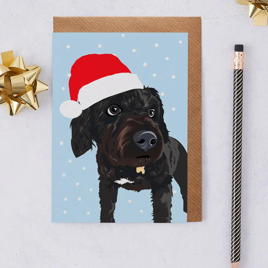 Black Cockapoo With Santa Hat - Christmas Card By Lorna Syson