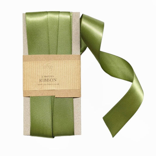 Willow Green Double Faced Satin Ribbon, 25mm x 3M