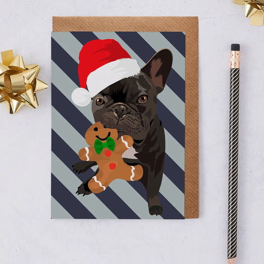 French Bulldog With Santa Hat - Christmas Card By Lorna Syson