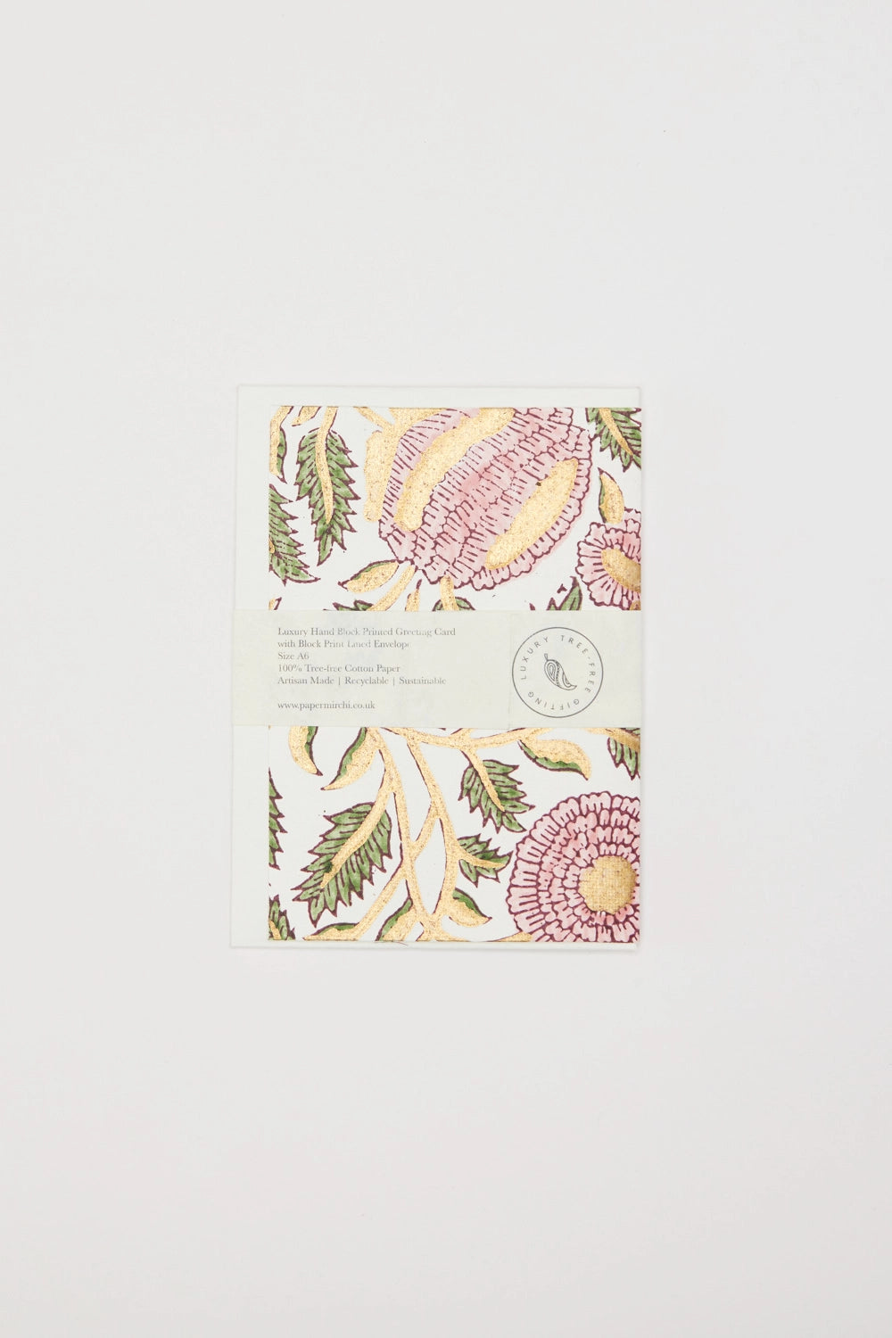 Hand Block Printed Greeting Card - Marigold Glitz Blush By Paper Mirchi