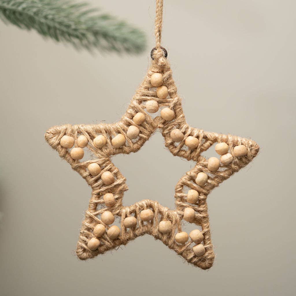 Scandi Jute & Wooden Star Christmas Decoration