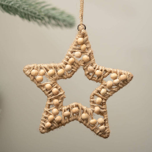 Scandi Jute & Wooden Star Christmas Decoration
