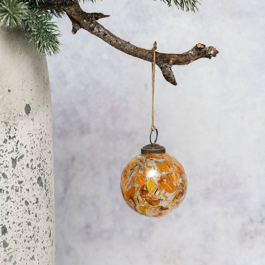 Mouth Blown Glass Amber Botanical Christmas Bauble