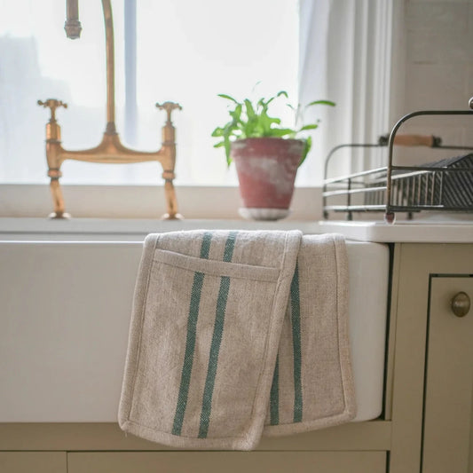 The Timeless Linen Oven Glove in Green By The Interiors Yard