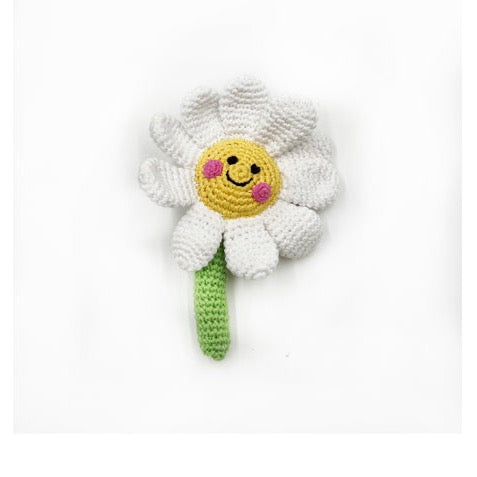 Friendly Daisy Rattle In White By Pebblechild