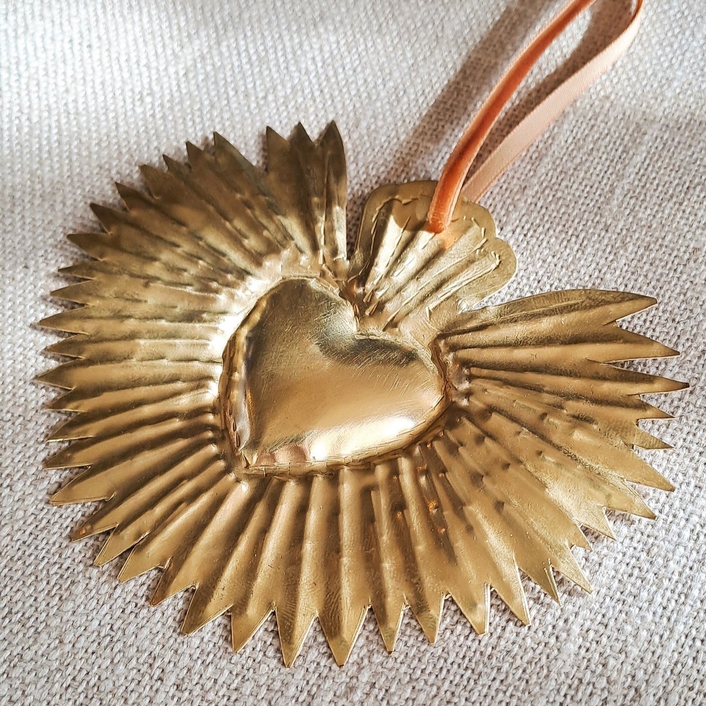 Hand Cut Brass Flaming Heart Decoration By Yonder