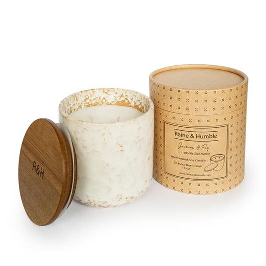 Guava & Fig Natural Wax Candle in Pottery Canister By Raine & Humble