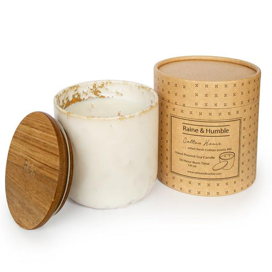 Cotton House Natural Wax Candle in Pottery Canister By Raine & Humble