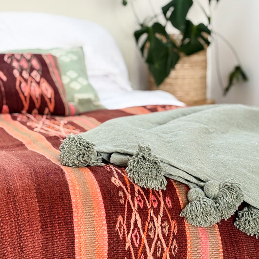 Moroccan Battania Blanket Throw In Sage