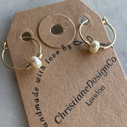 14 Carat Gold hoop with Single Pearl Style Miyuki Glass Bead.