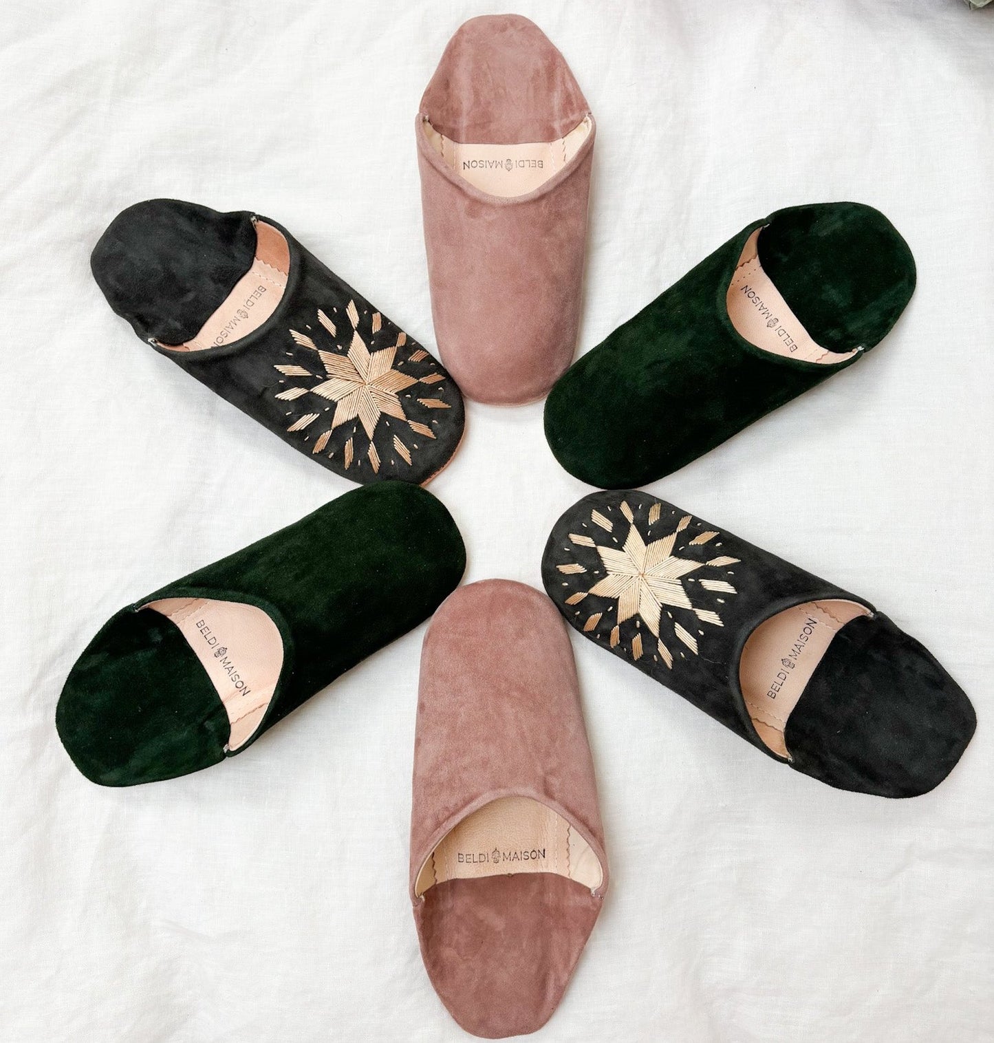 Moroccan Babouche Suede Slippers in Dusty Pink