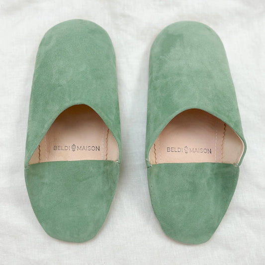 Mint Moroccan Suede Babouche Slippers