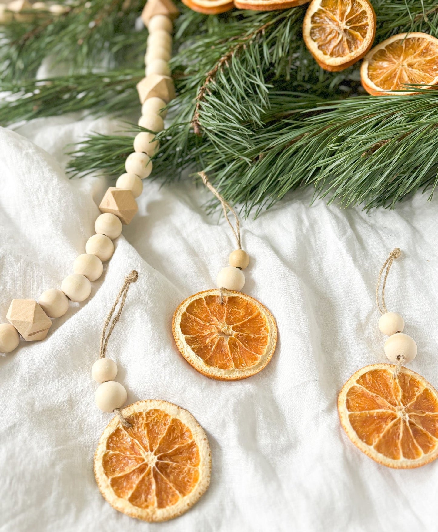 Chunky Wooden Beaded Dried Orange Christmas Decorations