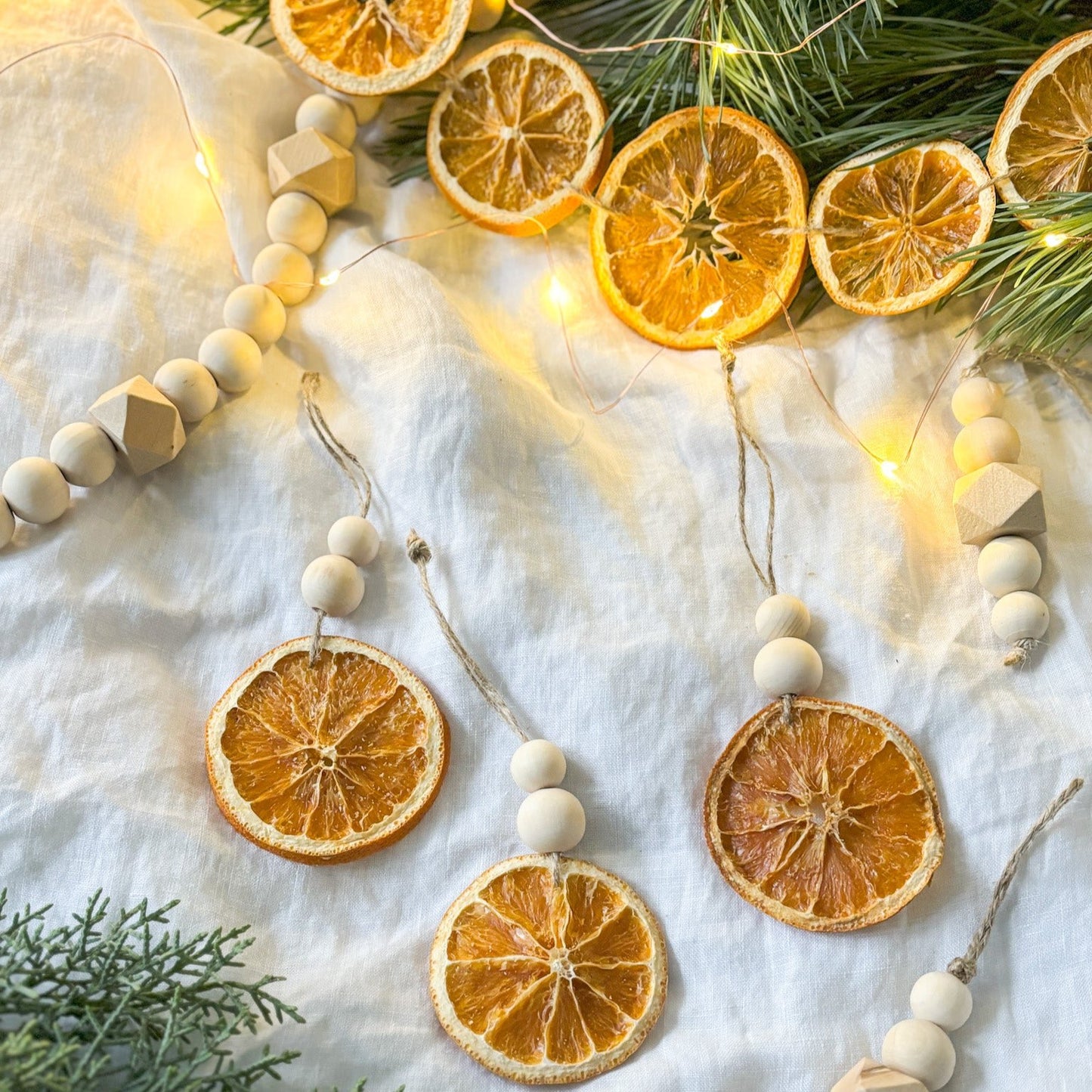 Chunky Wooden Beaded Dried Orange Christmas Decorations
