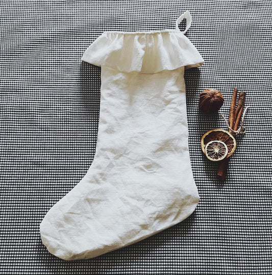 Christmas stocking - Linen - Festive Frill : Cream - PRE ORDER
