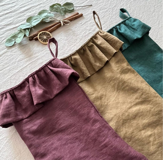Christmas stocking - Linen - Festive Frill : Gold