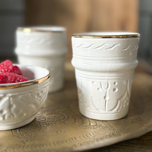 Moroccan White & Gold Clay Engraved Tumbler