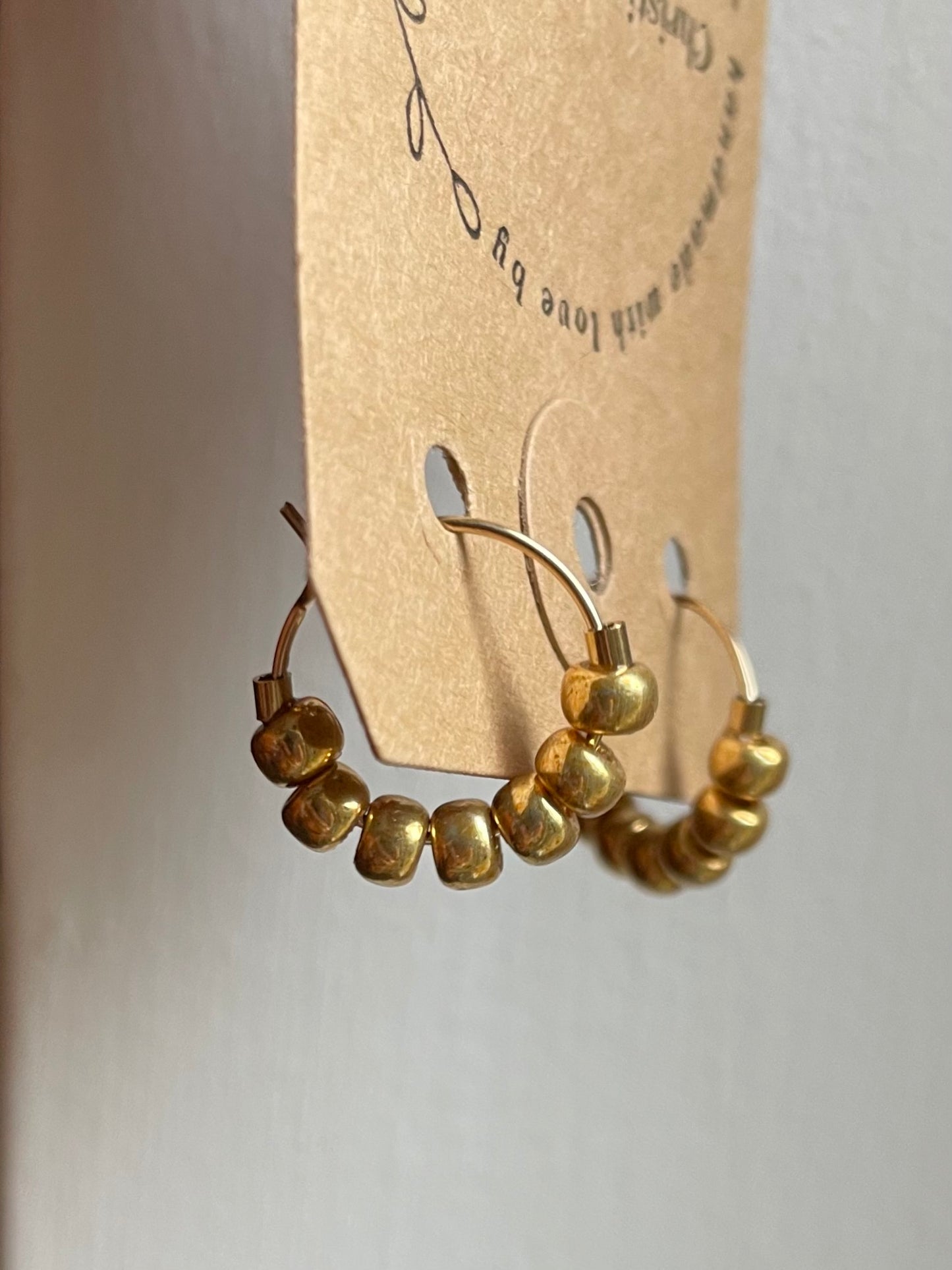 Mini Gold Filled Hoops Earrings with Gold Plated Glass Beads