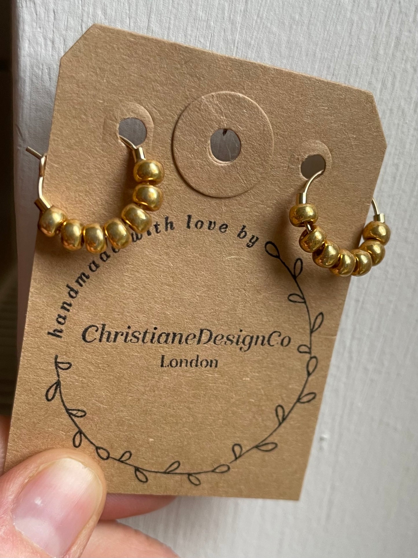 Mini Gold Filled Hoops Earrings with Gold Plated Glass Beads