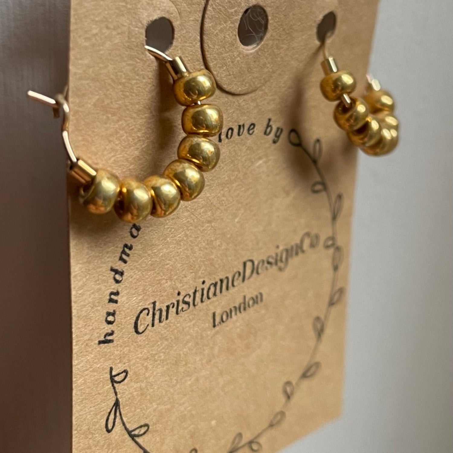 Mini Gold Filled Hoops Earrings with Gold Plated Glass Beads