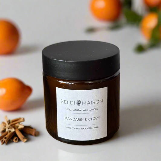 Mandarin and clove scented candle natural wax