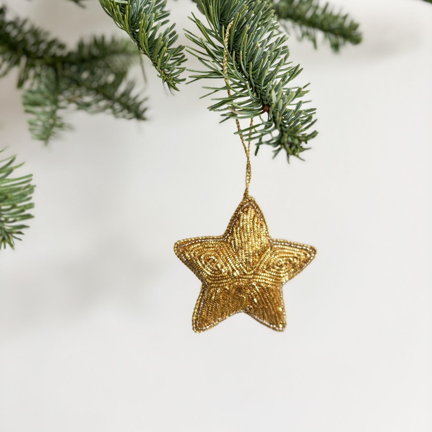 Embroidered Gold Star Christmas Tree Decoration