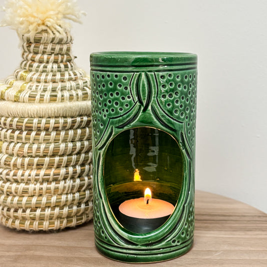 Moroccan Zwak Clay Oil / Wax Melt Burner in Green