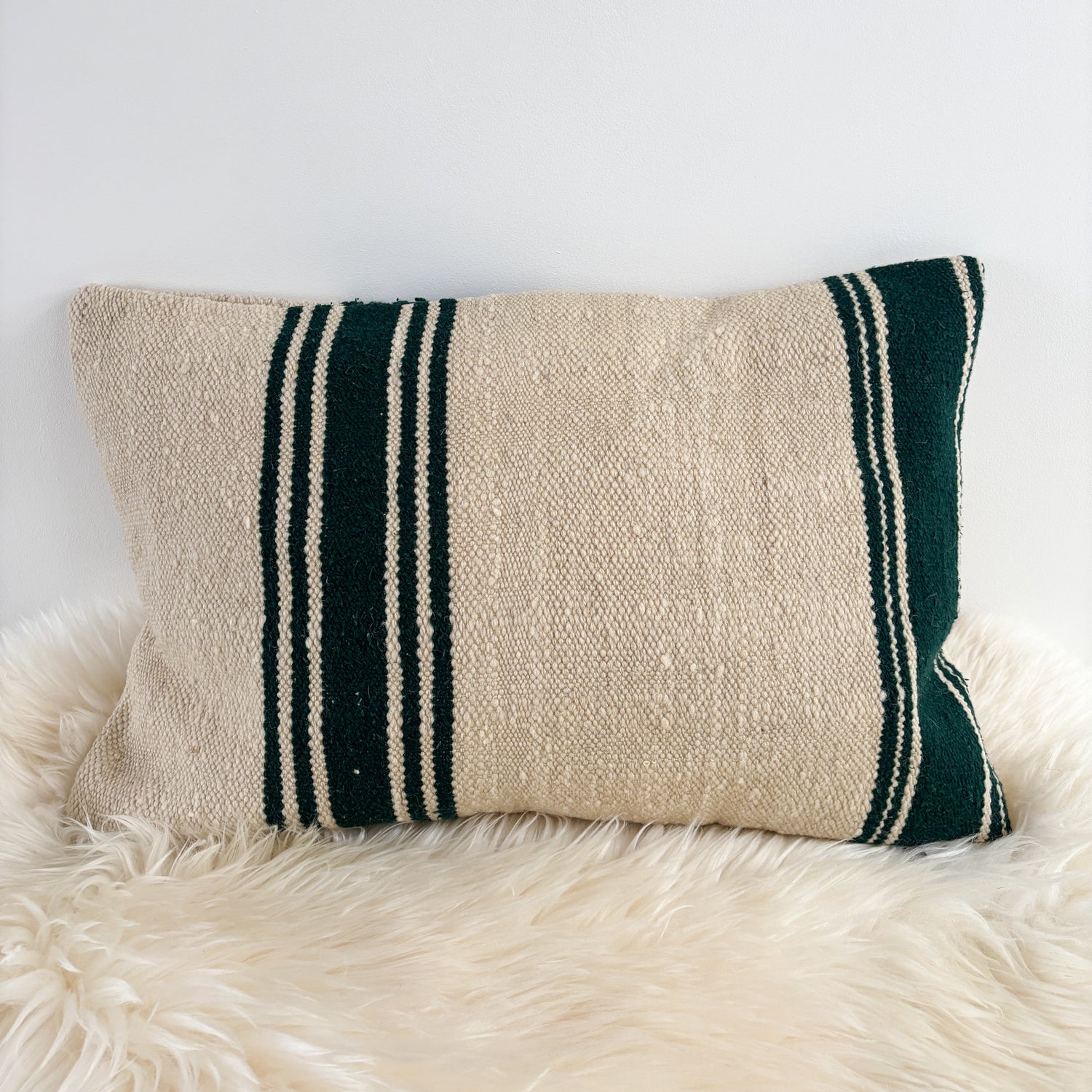 Forest green striped Moroccan cushion