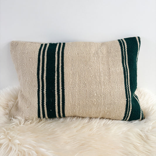 Forest green striped Moroccan cushion