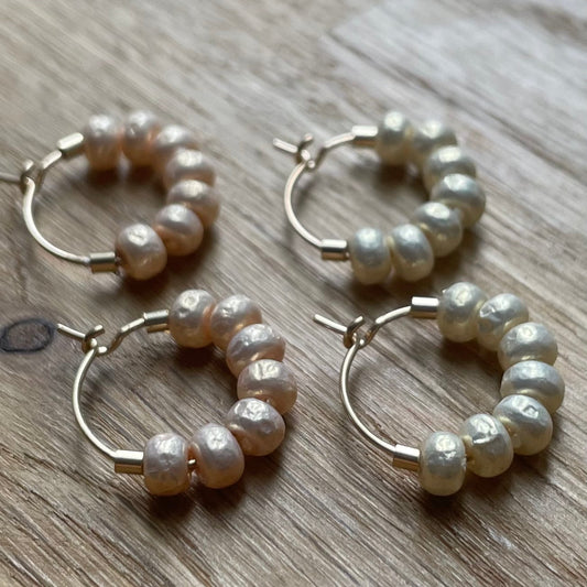 Mini Gold Filled Hoop Earrings with Pearl Style Glass Beads