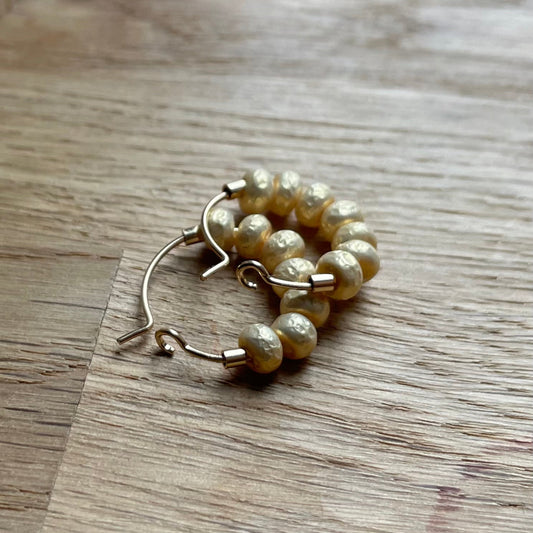 Mini Gold Filled Hoop Earrings with Baroque Pearl Style Glass Beads