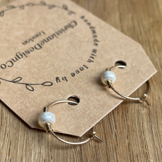 14 Carat Gold hoop with Single Pearl Style Miyuki Glass Bead
