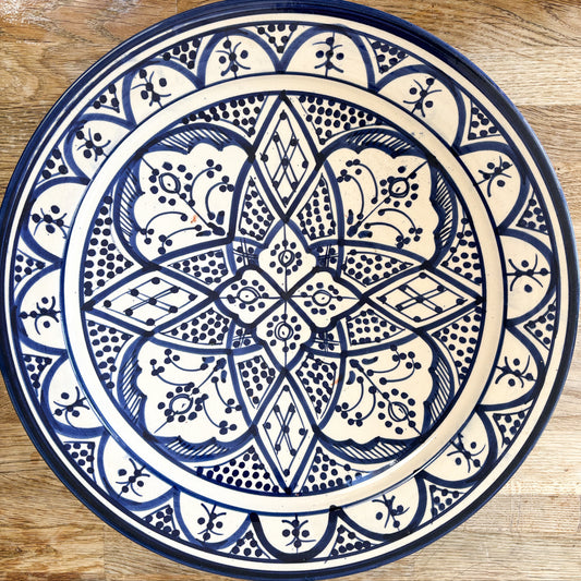 Extra Large Moroccan "Zwak" Ceramic Plate Blue & White (Imperfect)