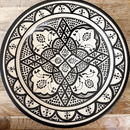 Extra Large Moroccan "Zwak" Ceramic Plate Black & White Imperfect (No. 1)