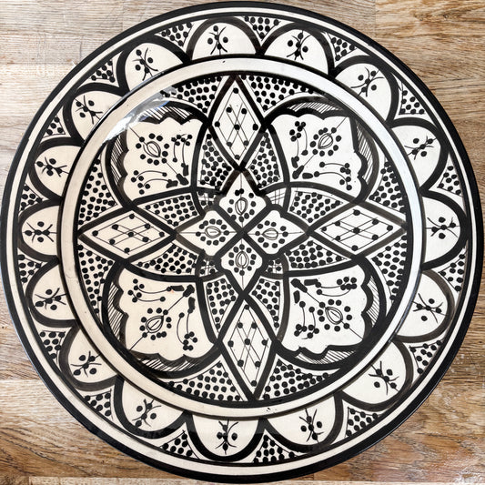 Extra Large Moroccan "Zwak" Ceramic Plate Black & White Imperfect (No. 2)